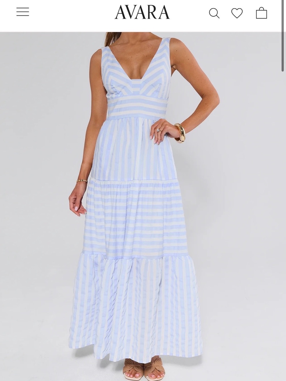 AVARA Light Blue & White Striped Maxi Dress